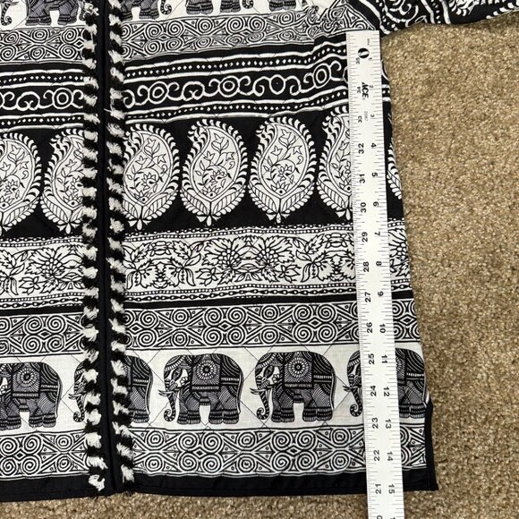 Ruby Rd. Quilted Jacket Womens 8 Black White Elephant Boho Paisley Print Cotton - Picture 10 of 12